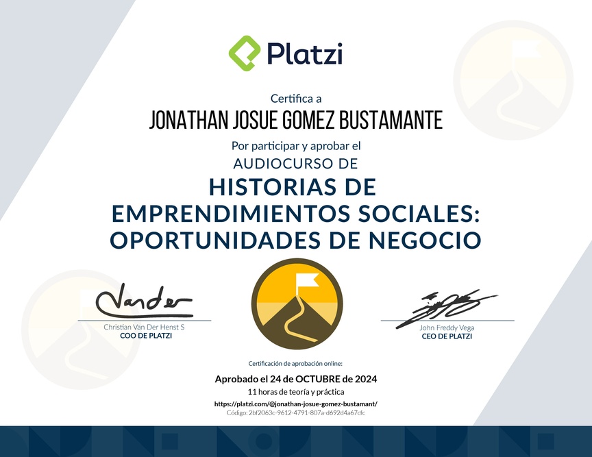 Diploma de Audiocurso de Historias de Emprendimientos Sociales y Oportunidades de Negocio