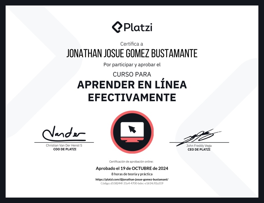 Diploma del Curso para Aprender en Línea Efectivamente