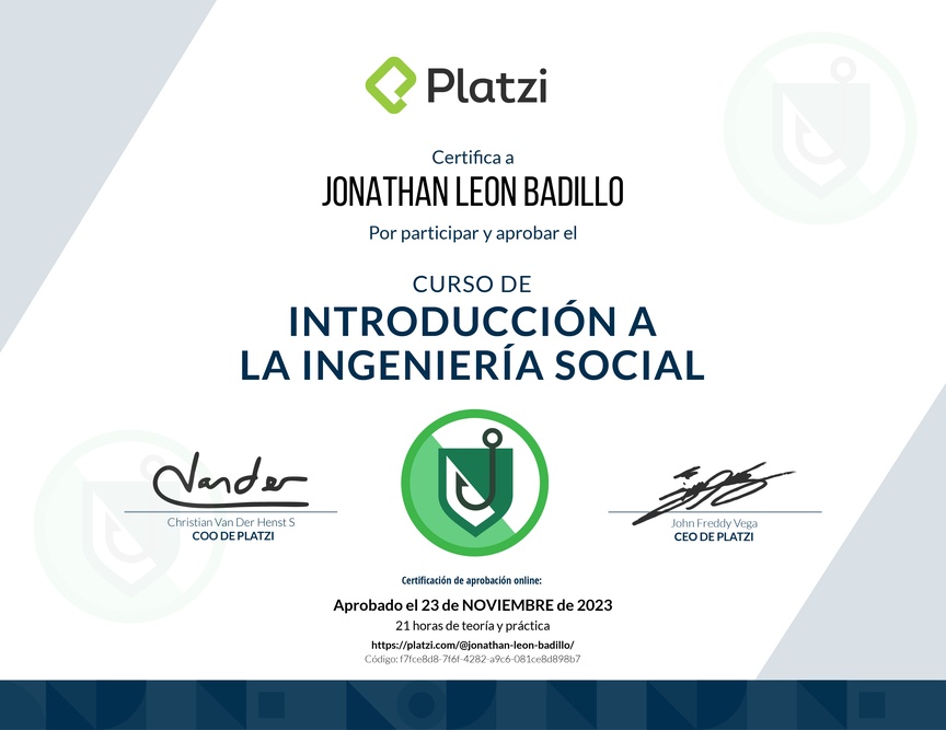 Diploma del Curso de Introducción a la Ingeniería Social: Técnicas, Ataques y Pretexting