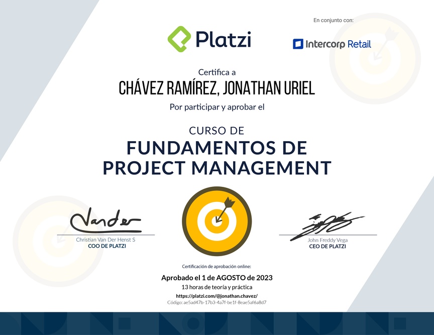 Diploma del Curso de Fundamentos de Project Management