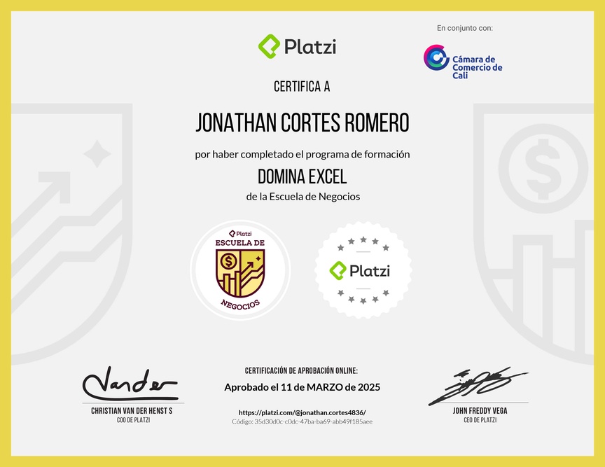 Diploma de la Ruta de Aprendizaje de Domina Excel
