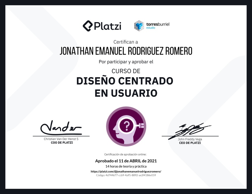 Diploma del Curso de Diseño Centrado en Usuario