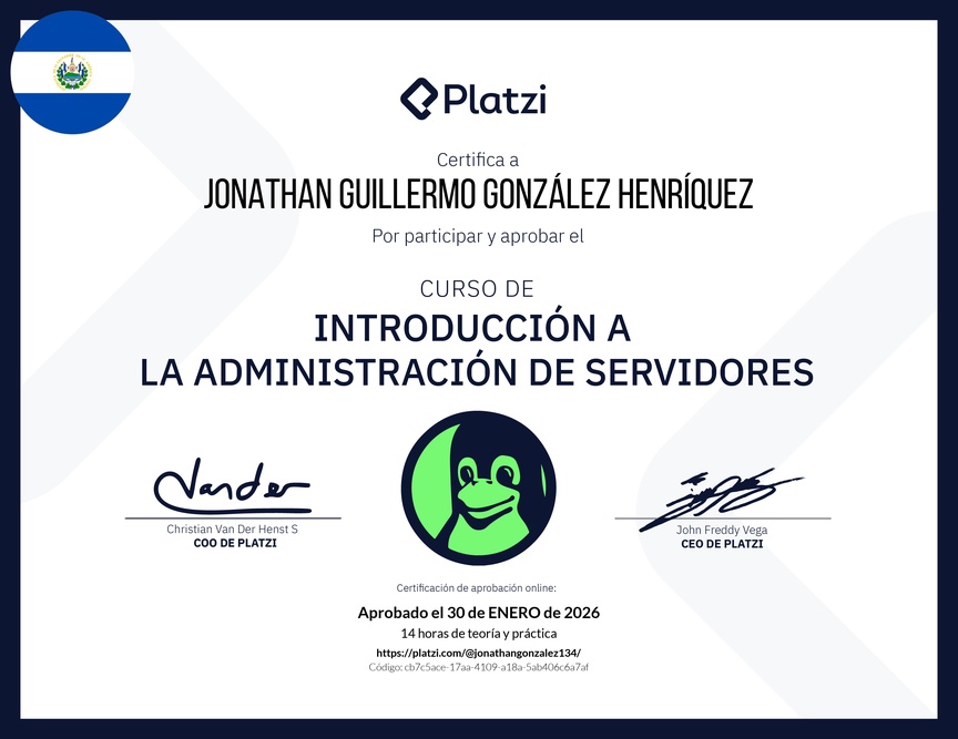 Diploma del Curso de Introducción a la Administración de Servidores Linux