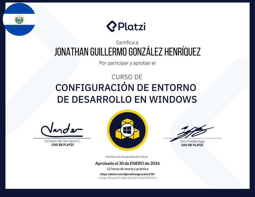 Diploma del Curso de Configuración de Entorno de Desarrollo en Windows