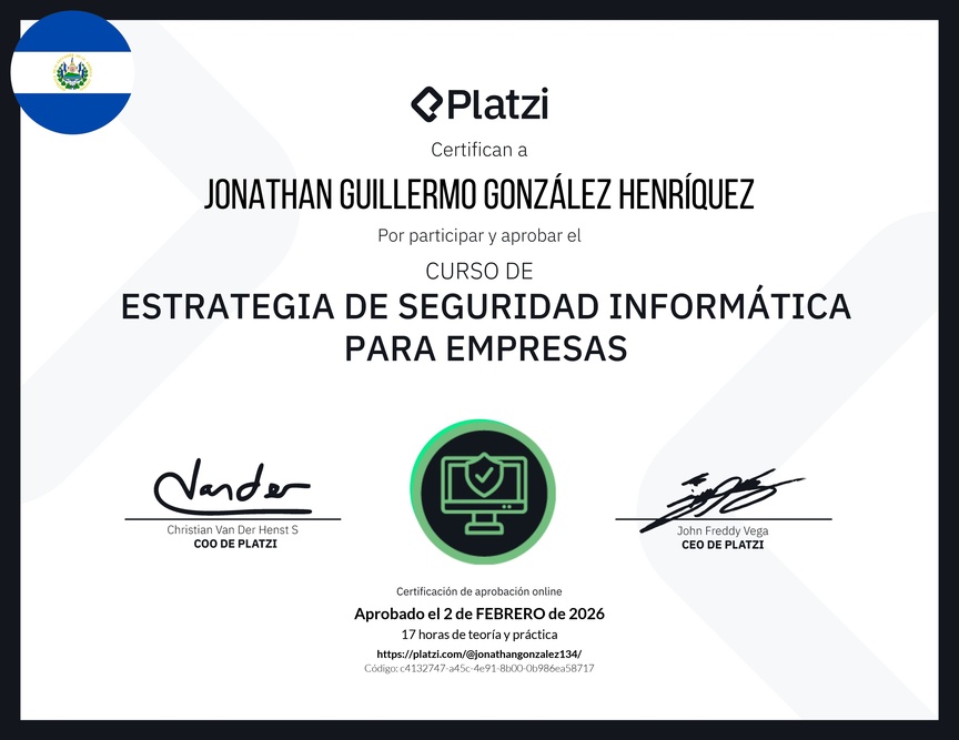 Diploma del Curso de Estrategia de Seguridad Informática para Empresas