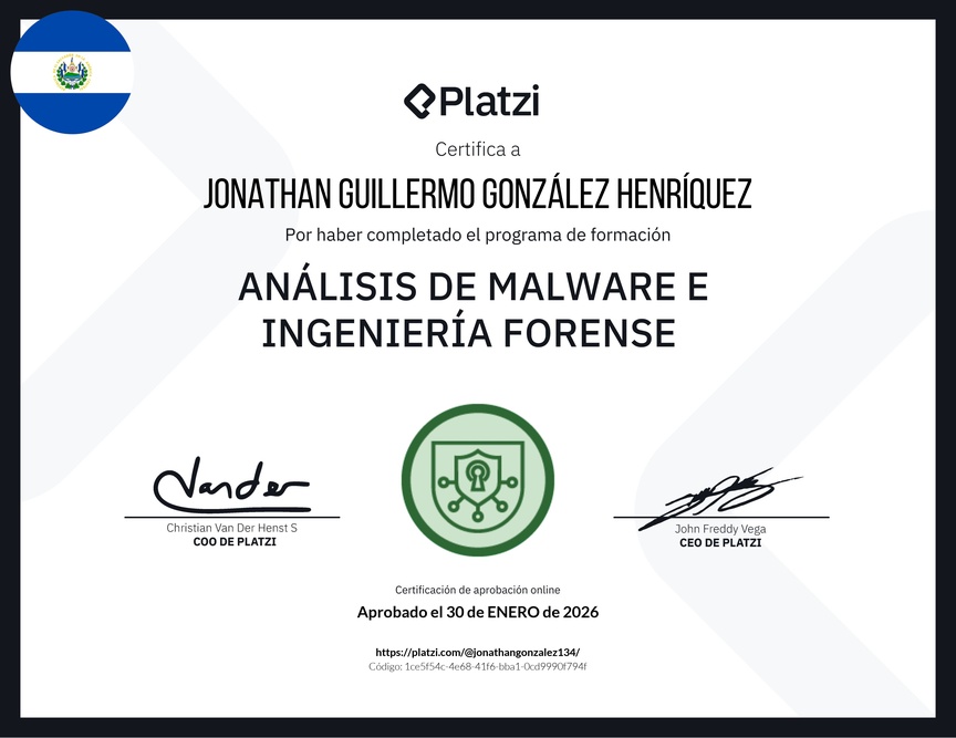 Diploma de la Ruta de Aprendizaje de Análisis de Malware e Ingeniería Forense