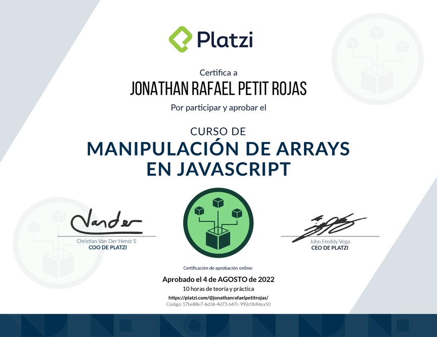 Diploma del Curso de Manipulación de Arrays en JavaScript