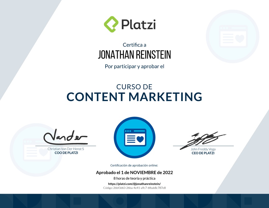 Diploma del Curso de Content Marketing