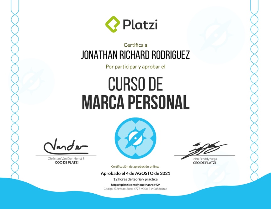 Diploma del Curso Gratis de Marca Personal 2018