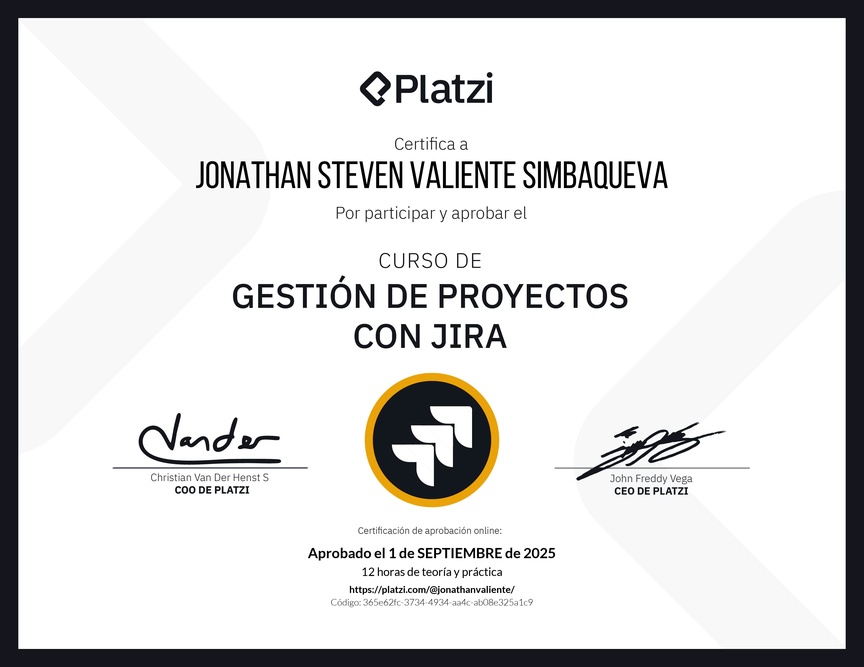 Diploma del Curso de Gestión de Proyectos con Jira