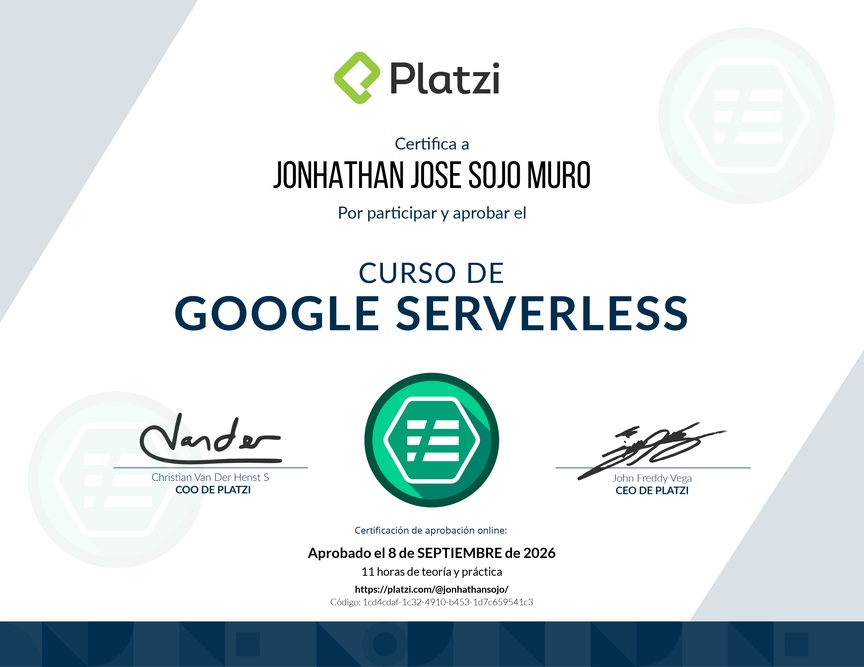 Diploma del Curso de Google Serverless