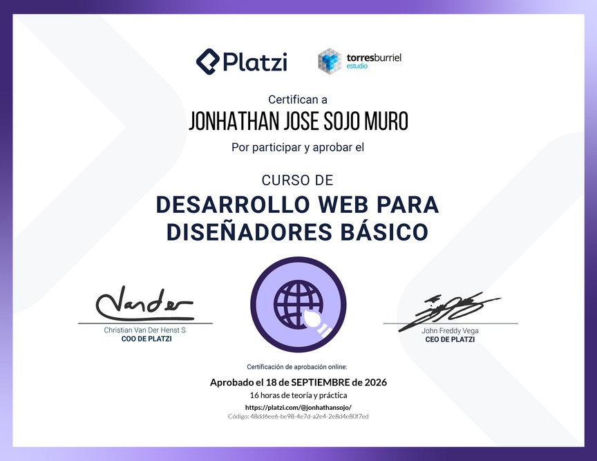 Diploma del Curso Desarrollo Web para Diseñadores