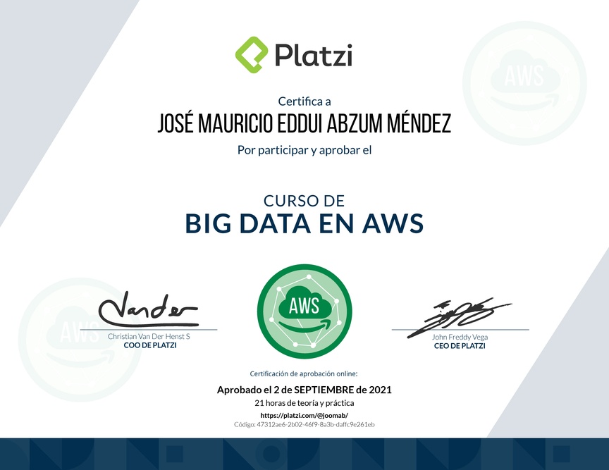 Diploma del Curso de Big Data en AWS