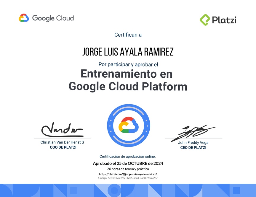 Diploma de Entrenamiento de Google Cloud Platform