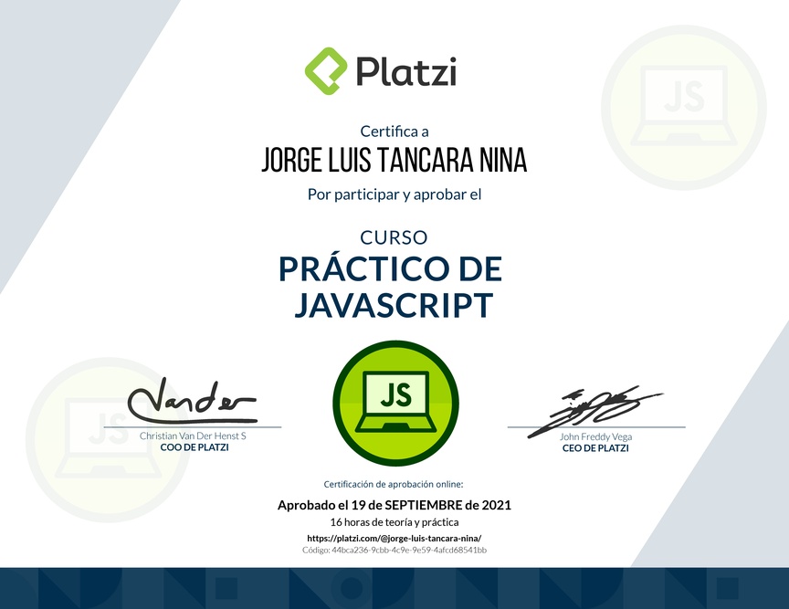 Diploma del Curso Práctico de JavaScript