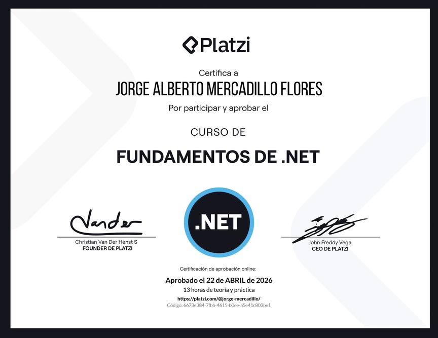 Diploma del Curso de Fundamentos de .NET