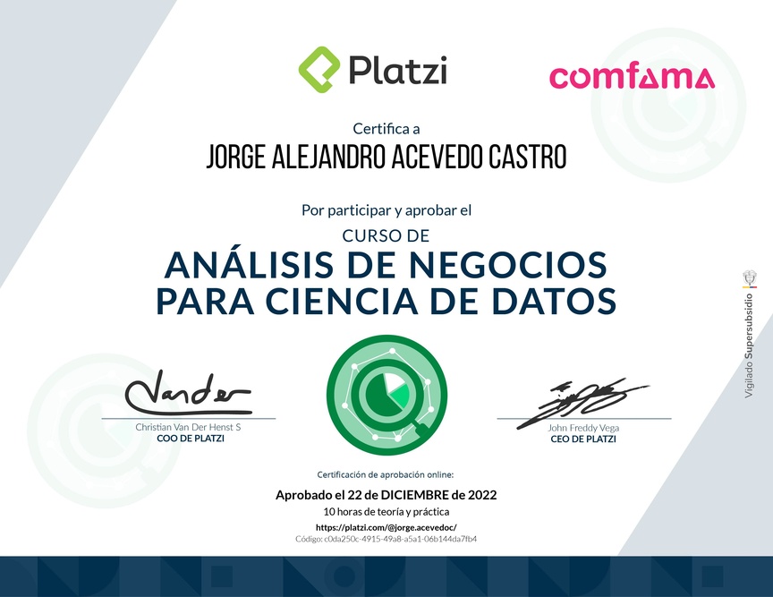 Diploma del Curso de Análisis de Negocios para Ciencia de Datos
