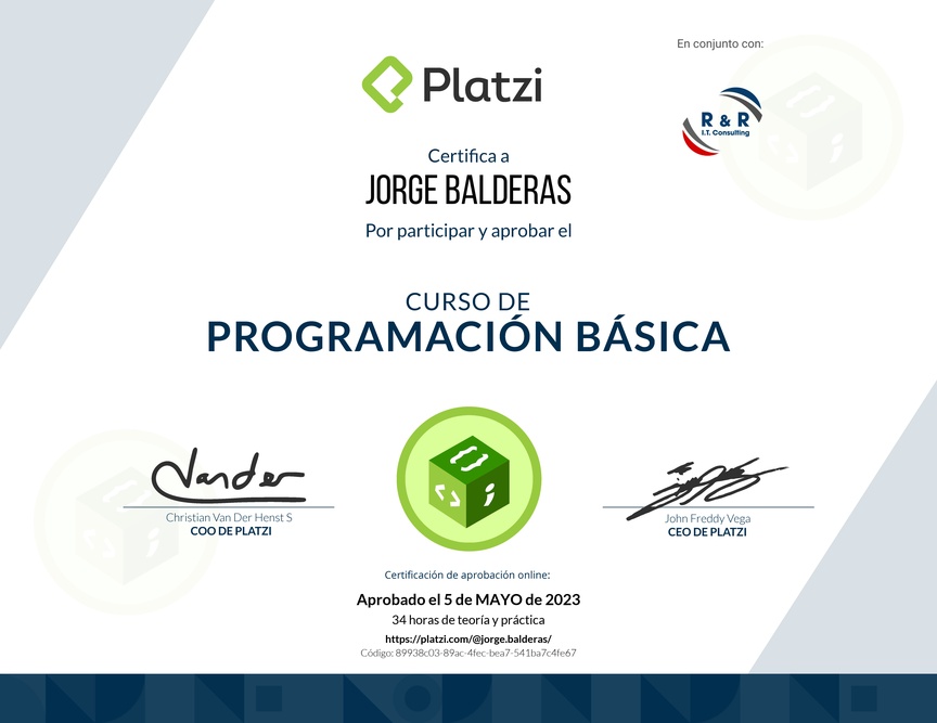 Diploma del Curso Básico de Programación