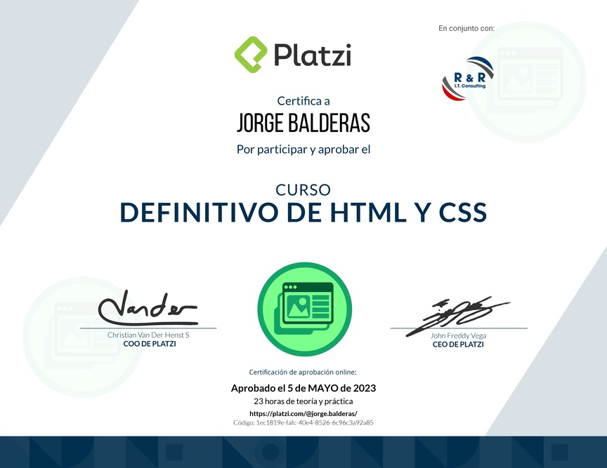 Diploma del Curso Definitivo de HTML y CSS