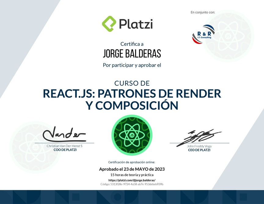 Diploma del Curso de React.js: Patrones de Render y Composición