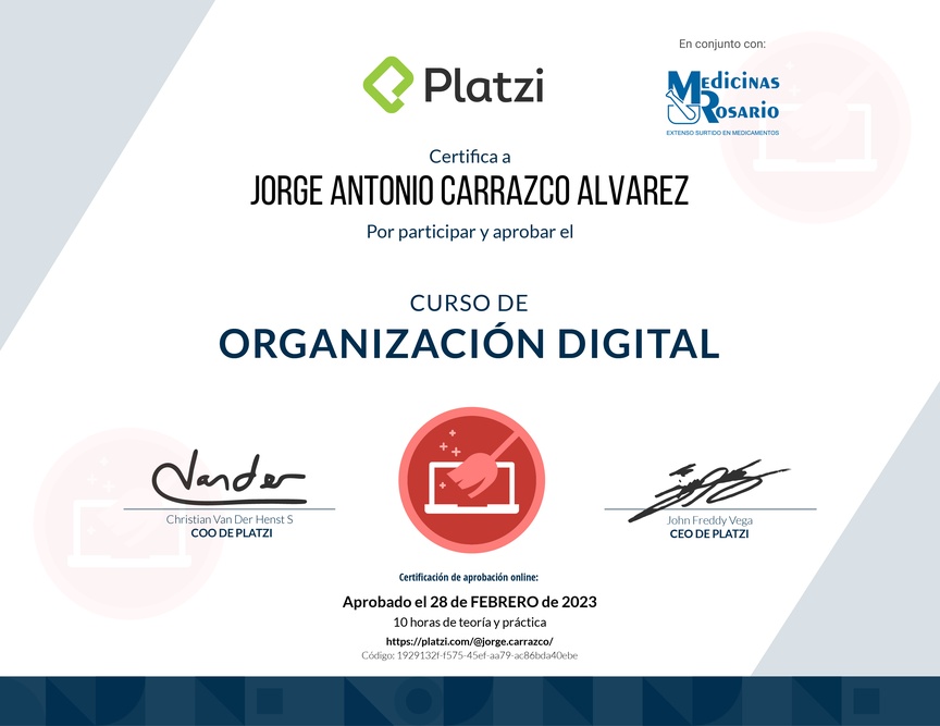 Diploma del Curso de Organización Digital