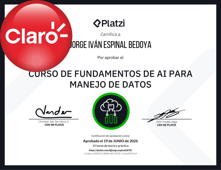 Diploma del Curso de Fundamentos de AI para Manejo de Datos