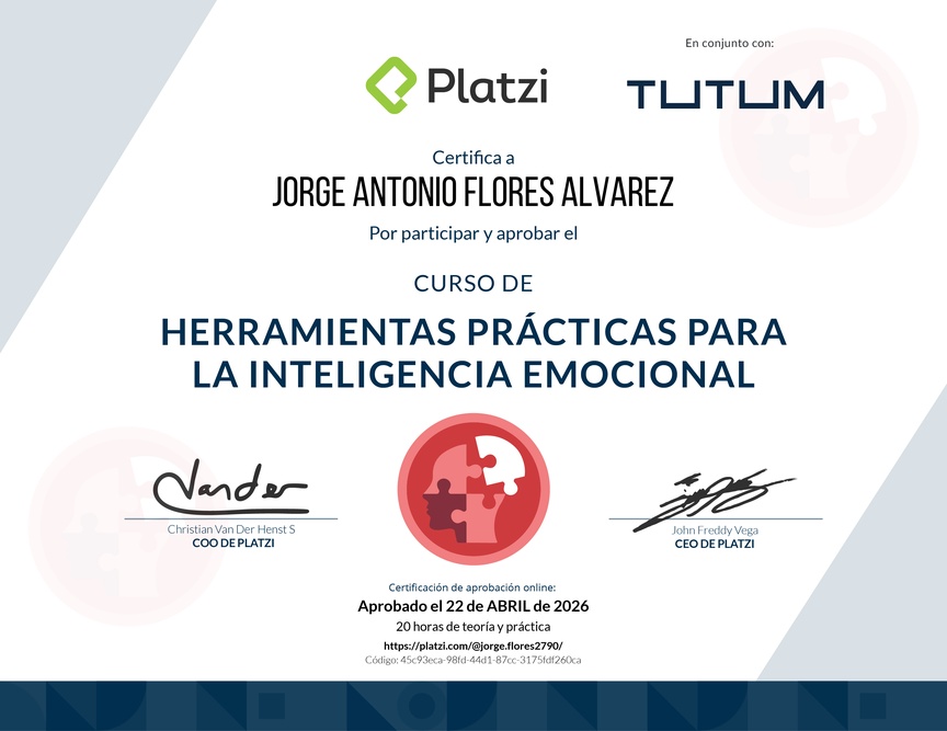 Diploma del Curso Herramientas Prácticas para la Inteligencia Emocional