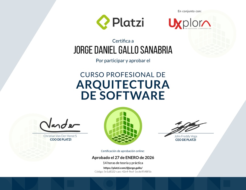 Diploma del Curso Profesional de Arquitectura de Software