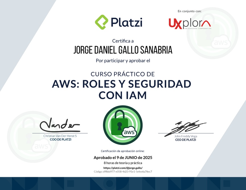 Diploma del Curso Práctico de AWS: Roles y Seguridad con IAM