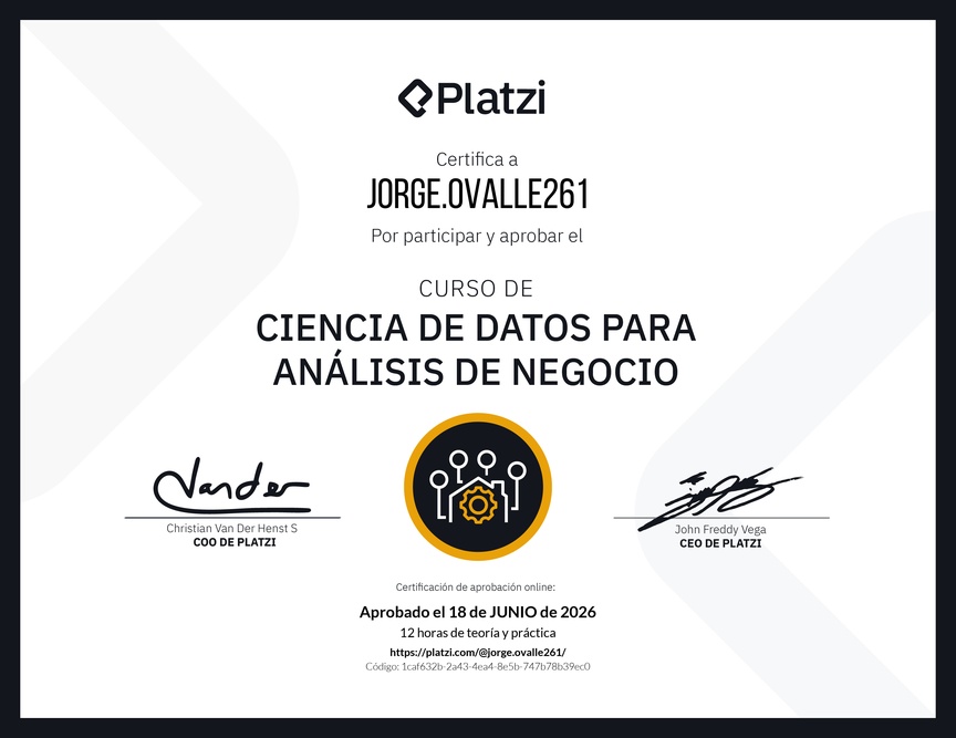 Diploma del Curso de Ciencia de Datos para Análisis de Negocio