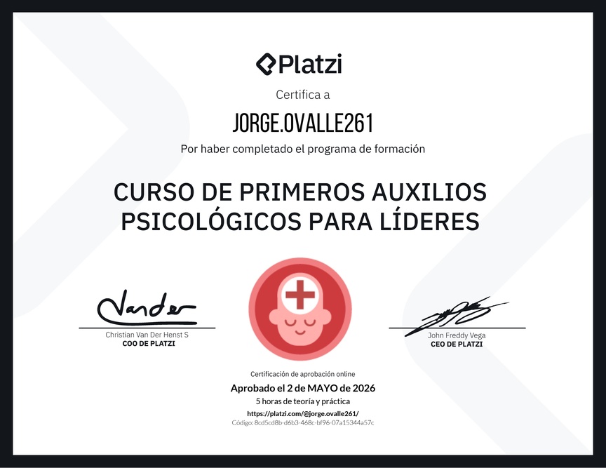 Diploma del Curso de Primeros Auxilios Psicológicos para Líderes