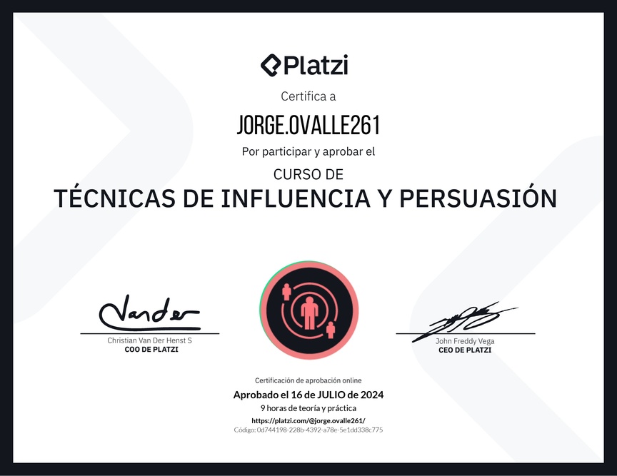 Diploma del Curso de Técnicas de Influencia y Persuasión