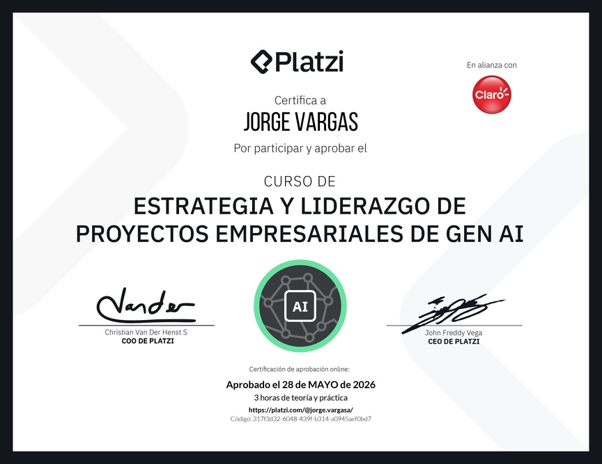 Diploma del Curso de Estrategia y Liderazgo de Proyectos Empresariales de Gen AI