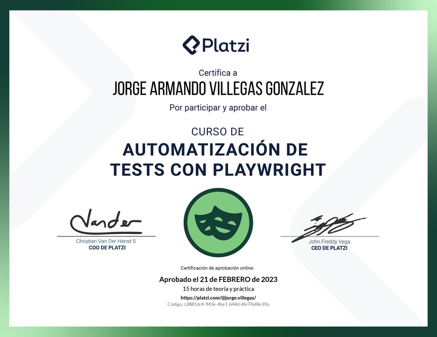 Diploma del Curso de Automatización de Test con Playwright