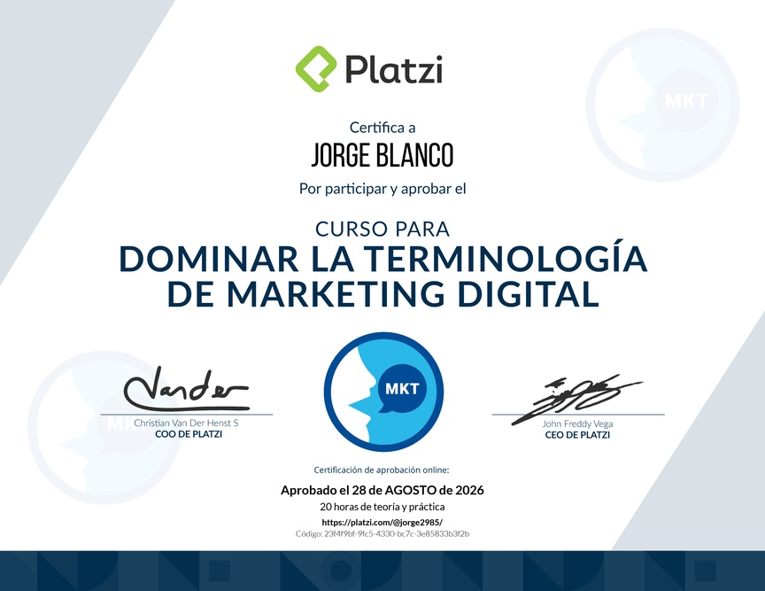 Diploma de Glosario de Términos de Marketing Digital