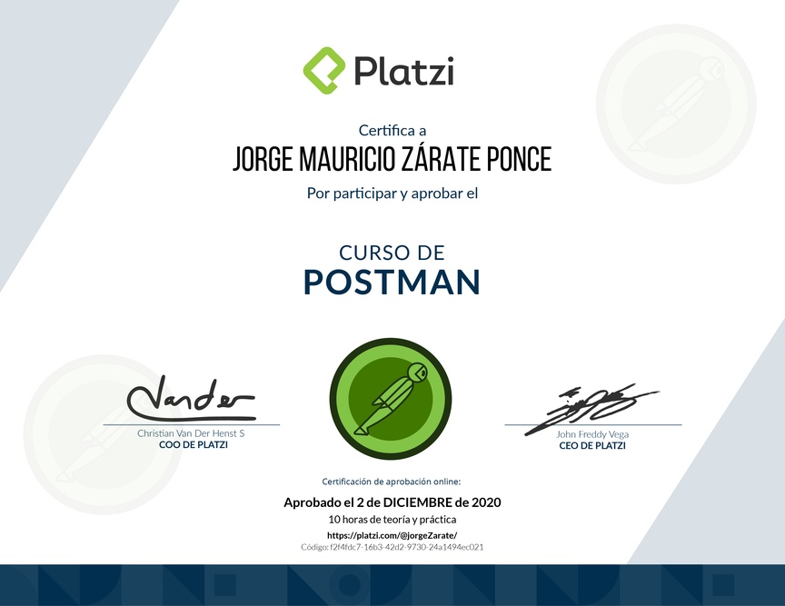 Diploma del Curso de Postman