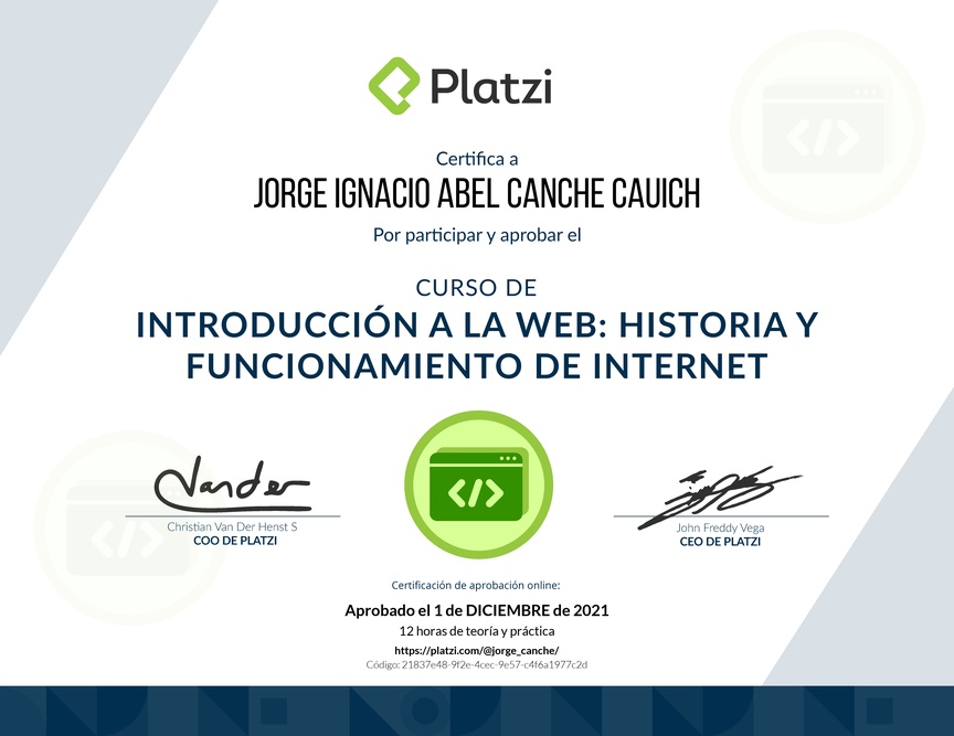 Diploma del Curso de Introducción a la Web: Historia y Funcionamiento de Internet