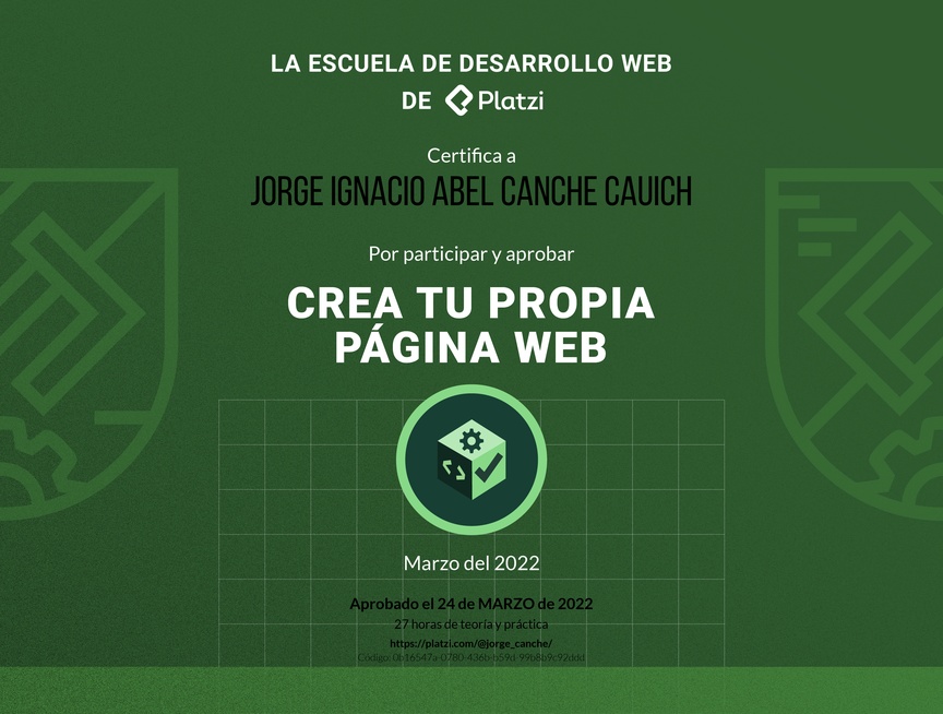 Diploma de Diploma del #PlatziChallenge: Crea tu Primera Página web 2022