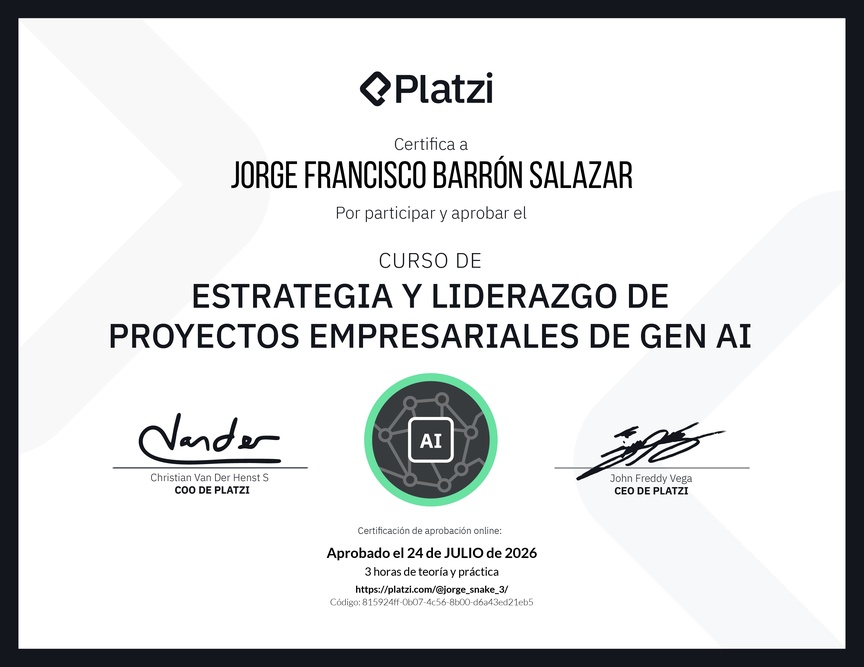 Diploma del Curso de Estrategia y Liderazgo de Proyectos Empresariales de Gen AI