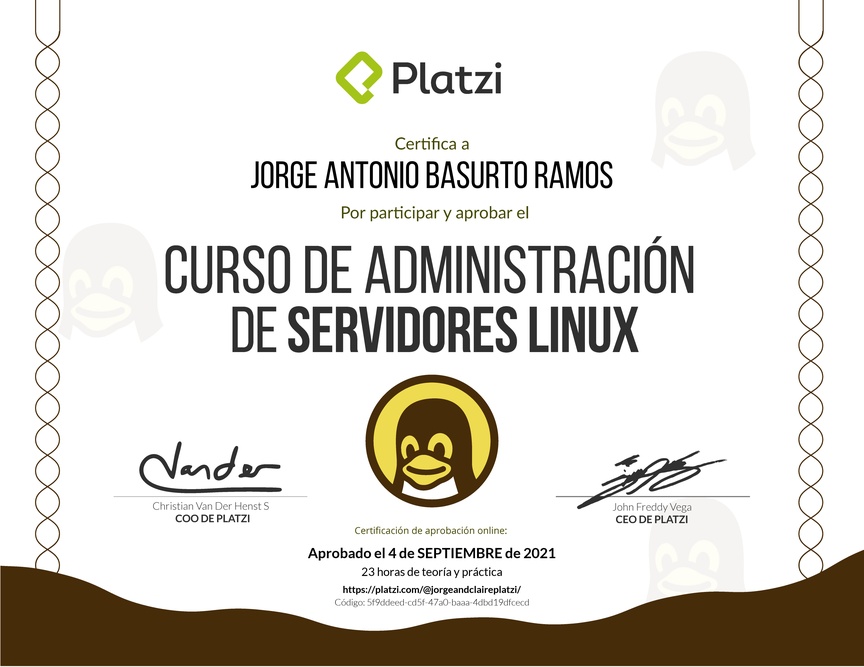 Diploma del Curso de Administración de Servidores Linux 2017