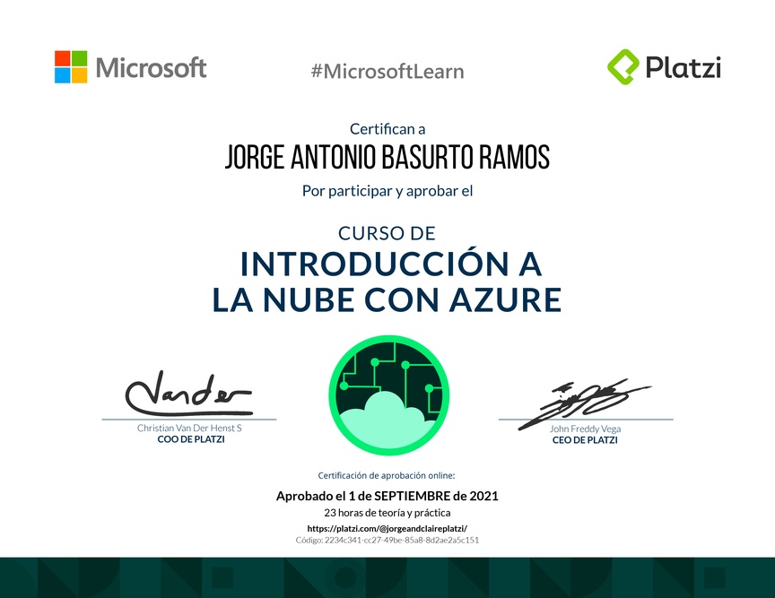 Diploma del Curso de Introducción a la Nube con Azure