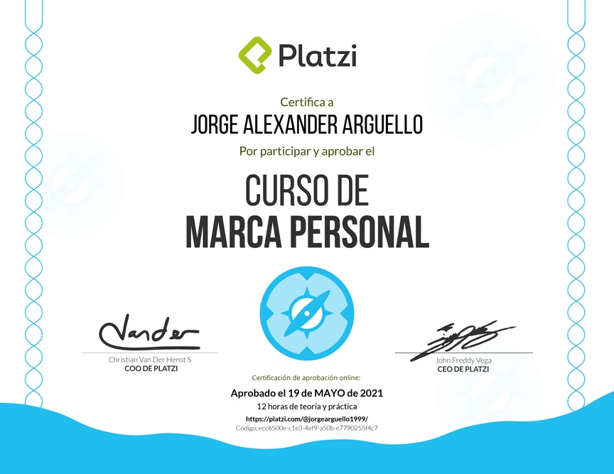 Diploma del Curso Gratis de Marca Personal 2018