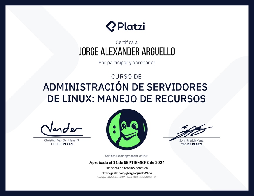 Diploma del Curso de Administración de Servidores Linux: Manejo de Recursos