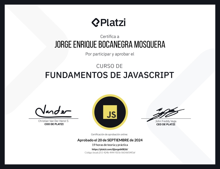 Diploma del Curso de Fundamentos de JavaScript