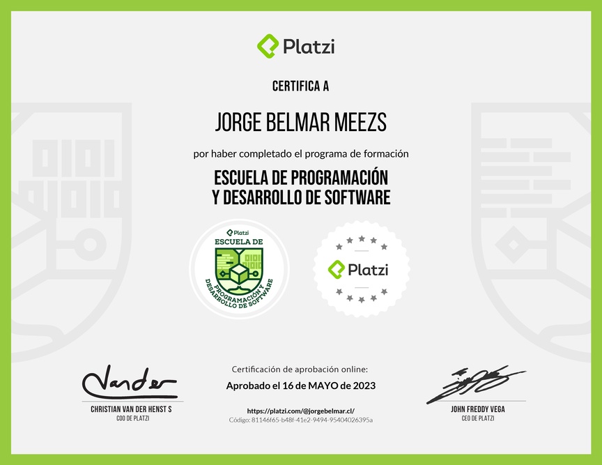 Diploma de la Ruta de Aprendizaje de Programación y Desarrollo de Software