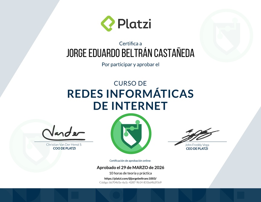Diploma del Curso de Redes Informáticas de Internet