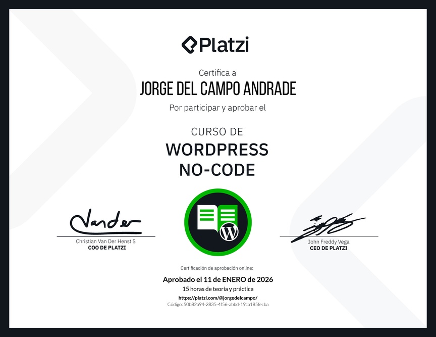Diploma del Curso de WordPress No-Code