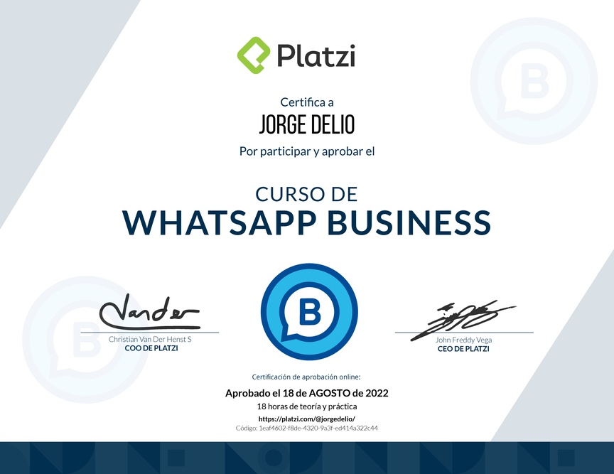 Diploma del Curso de WhatsApp Business