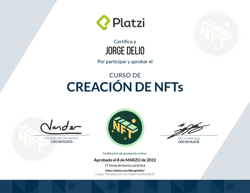 Diploma del Curso de Creación de NFT