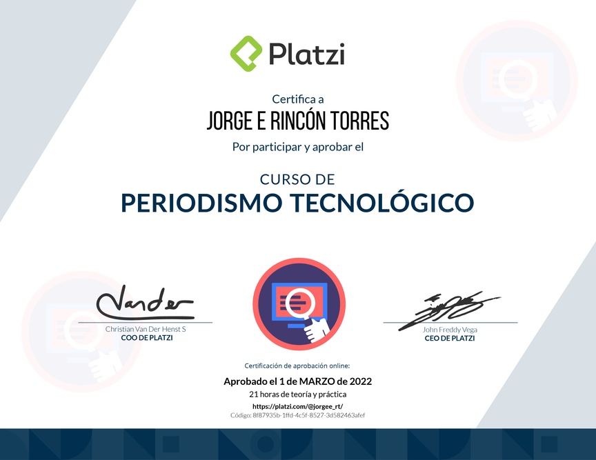 Diploma del Curso de Periodismo Tecnológico
